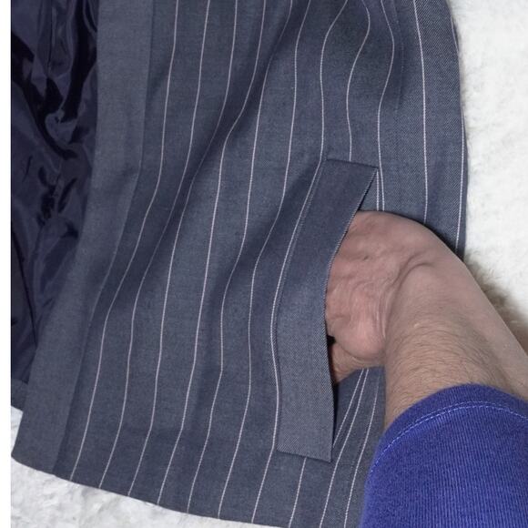 TOMMY HILFIGER Preppy Jacket Twill Pinstriped Open Front Navy Blazer Sz 12 - Picture 6 of 12